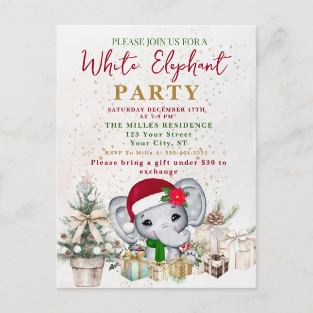 Postal Fiesta de Intercambio de Regalos de Elefante Blanc (Anverso)