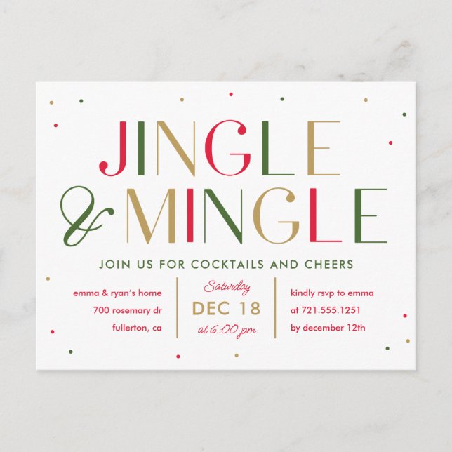 Postal Fiesta de Jingle y Mingle Navidades invita a posta (Anverso)