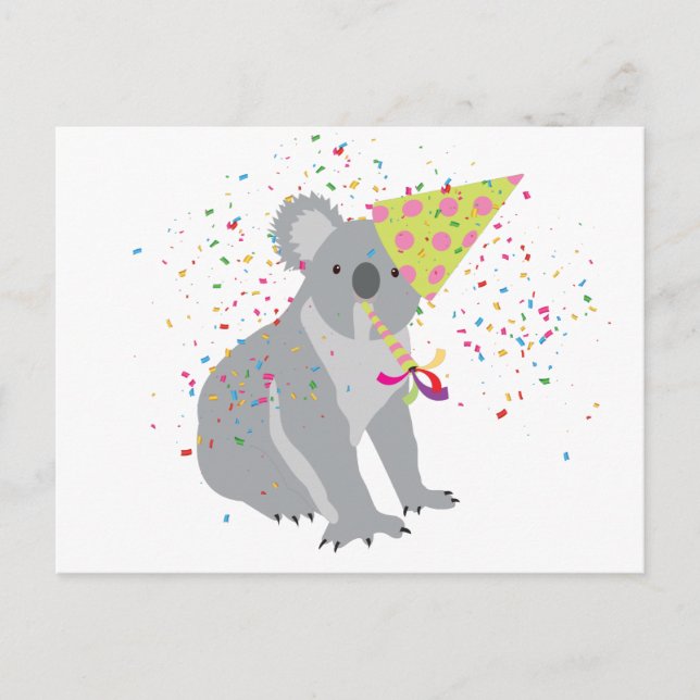 Postal Fiesta de Koala - Animales en una Fiesta (Anverso)