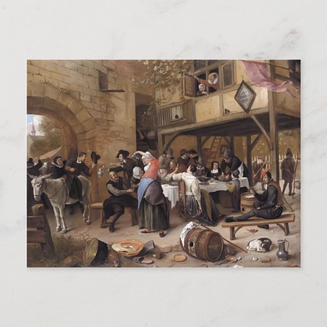 Postal Fiesta de la Cámara de Retóricos por Jan Steen (Anverso)