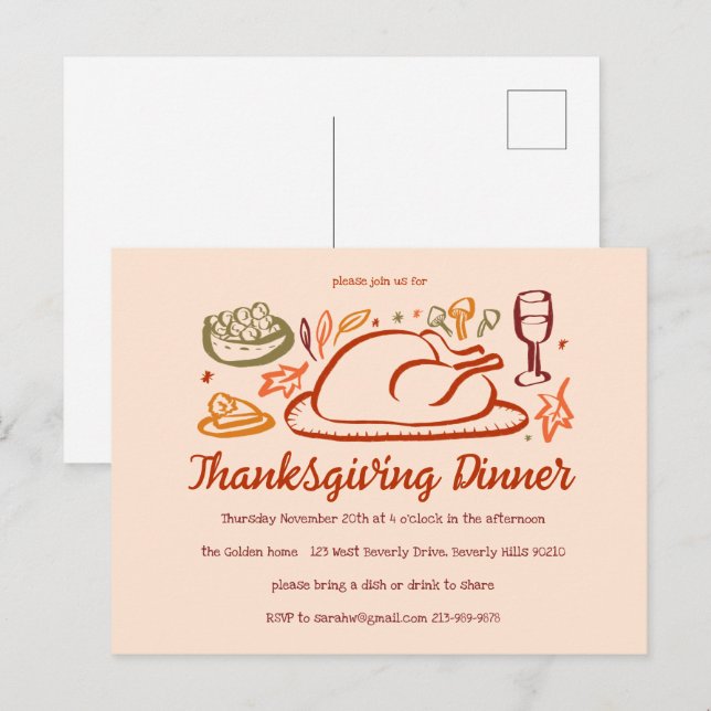 Postal Fiesta de la cena de Thimsical Thankending Friends (Anverso / Reverso)