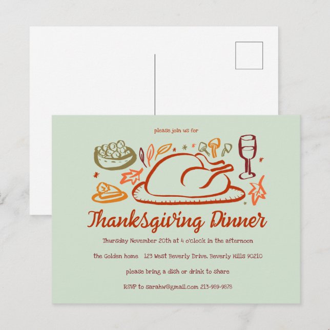 Postal Fiesta de la cena de Thimsical Thankending Friends (Anverso / Reverso)
