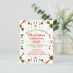 Postal Fiesta de la mariquita de Navidad Rojo Blanco Verd