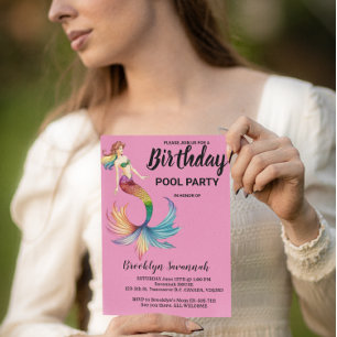 Postal Fiesta de la piscina de cola de sirena turquesa de