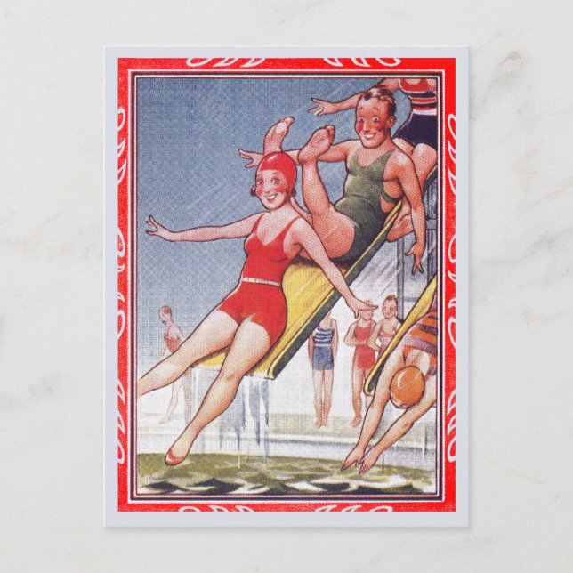 Postal Fiesta de la piscina Verano Vintage (Anverso)