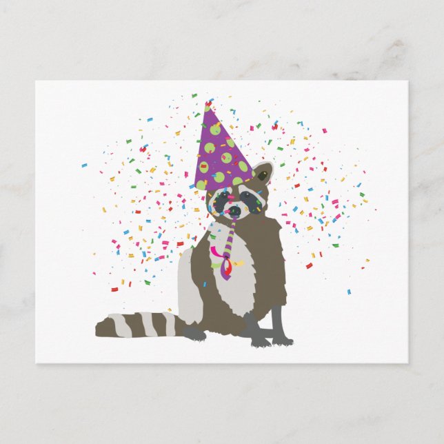 Postal Fiesta de Mapache - Animales en una Fiesta (Anverso)