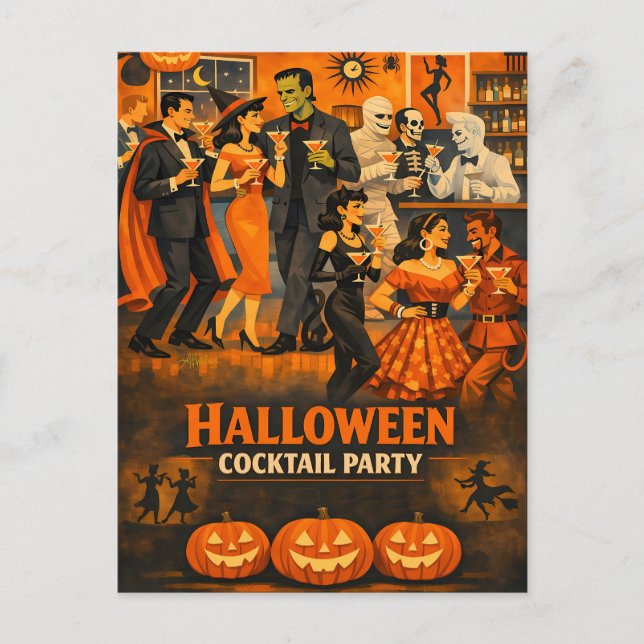 Postal Fiesta de Martini de Halloween Moderno de Mitad de (Anverso)