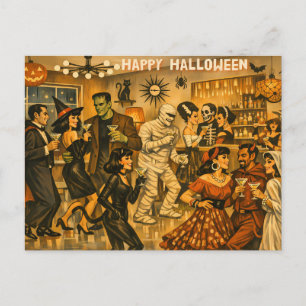 Postal Fiesta de Martini de Halloween Retro de la Mitad d