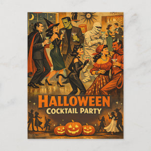 Postal Fiesta de Martini de Halloween Retro de la Mitad d