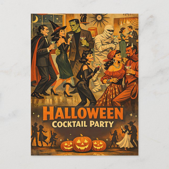 Postal Fiesta de Martini de Halloween Retro de la Mitad d (Anverso)