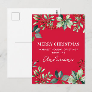 Postal Fiesta de Navidad con flores personalizadas