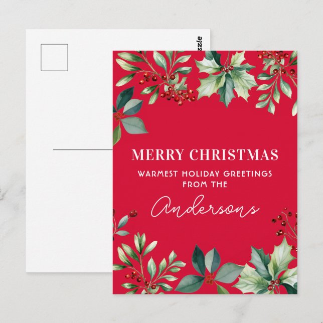 Postal Fiesta de Navidad con flores personalizadas (Anverso / Reverso)