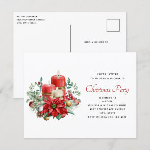 Postal Fiesta de Navidad con velas y ramo floral