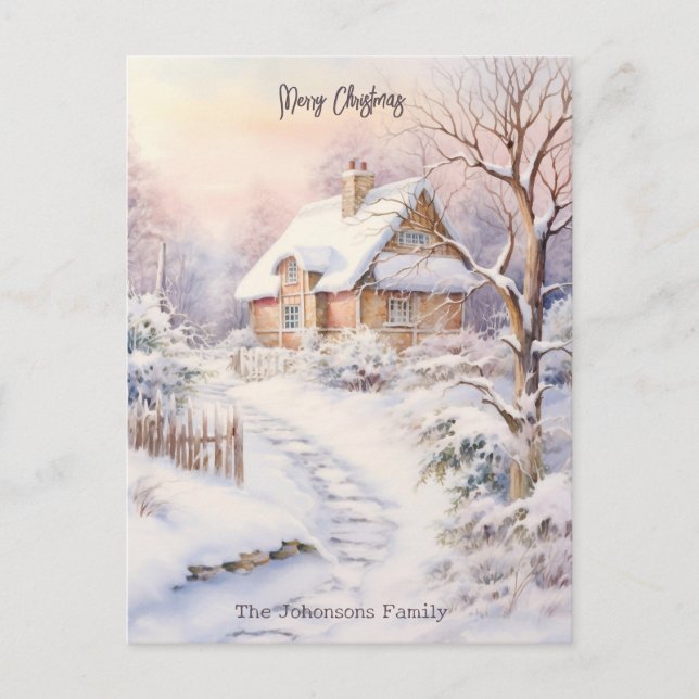 Postal Fiesta de Navidad en un pueblo nevado (Anverso)