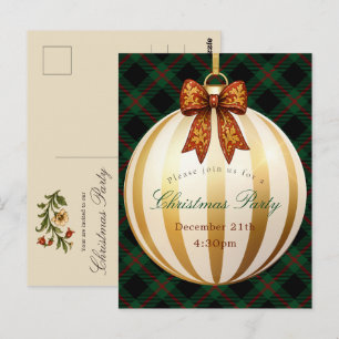 Postal Fiesta de Navidad lazo vintage de tartán de cuadro