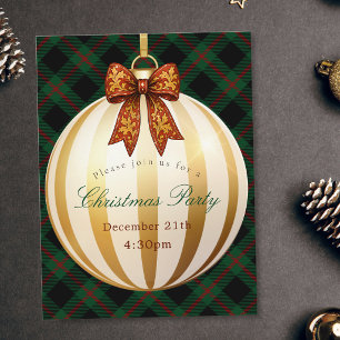 Postal Fiesta de Navidad lazo vintage de tartán de cuadro