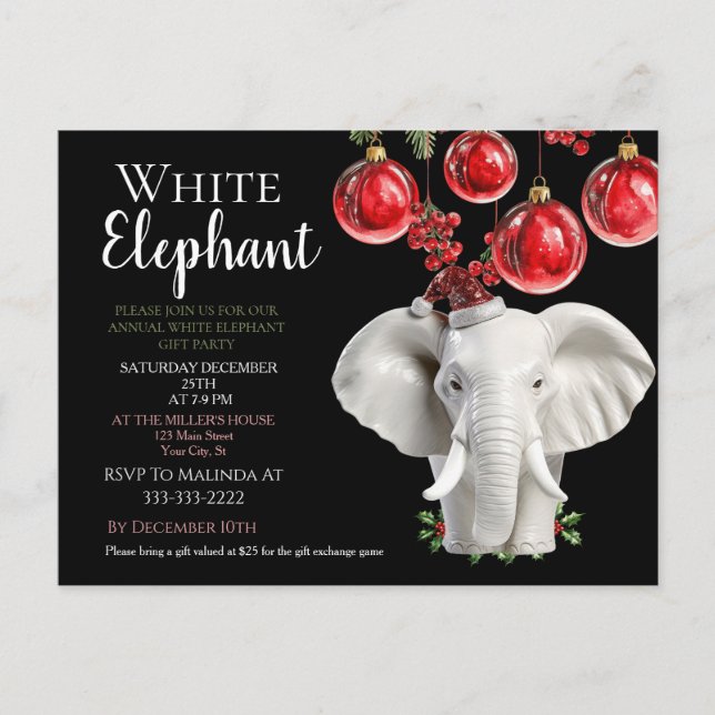 Postal Fiesta de Navidad para niños Elefante Blanco (Anverso)