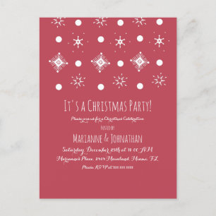 Postal Fiesta de Navidad Simple Copo de Nieve Blanco Rojo
