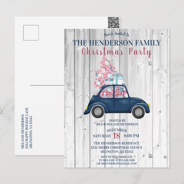 Postal Fiesta de Navidades de árbol de navidad rosado del (Anverso / Reverso)