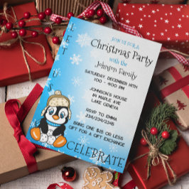 Postal Fiesta de Navidades de Invierno Cute Penguin