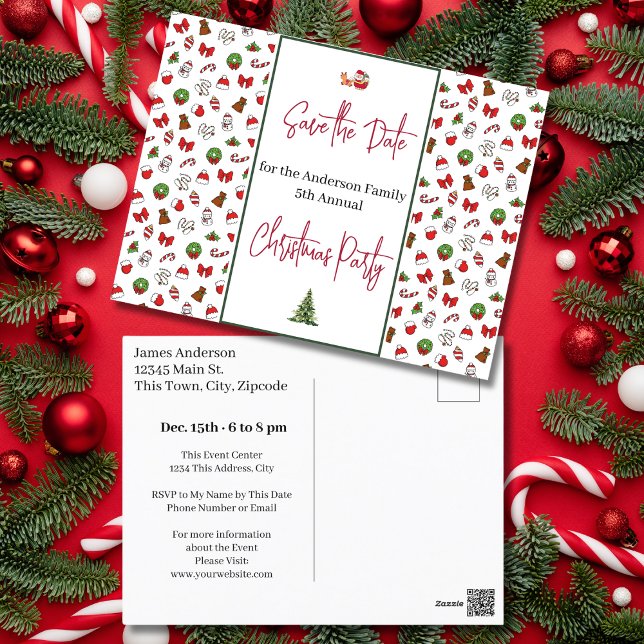 Postal Fiesta de Navidades familiares salva el feriado de (Family Christmas Party Save the Xmas Holiday Postcard)