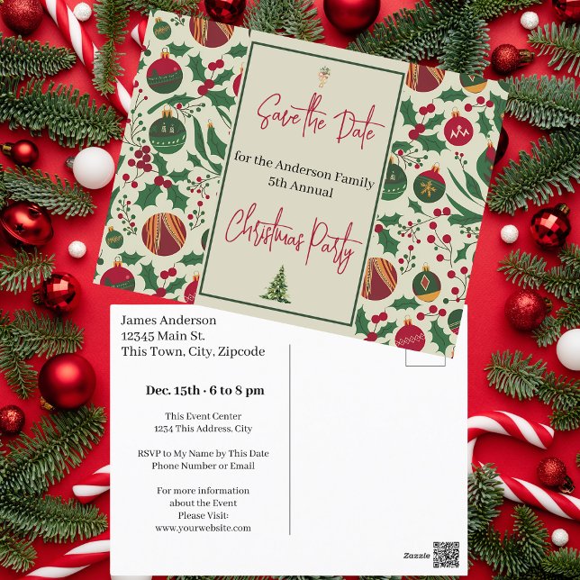 Postal Fiesta de Navidades familiares salva la fecha (Family Christmas Party Save the Date Postcard)
