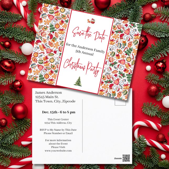 Postal Fiesta de Navidades familiares salva la fecha de N (Family Christmas Party Save the Date Xmas Holiday Postcard)
