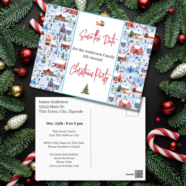Postal Fiesta de Navidades familiares salva la fecha de v (Family Christmas Party Save the Date Holiday Postcard)