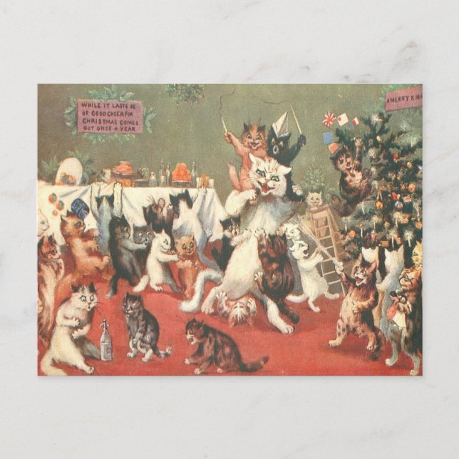Postal Fiesta de Navidades Louis Wain (Anverso)