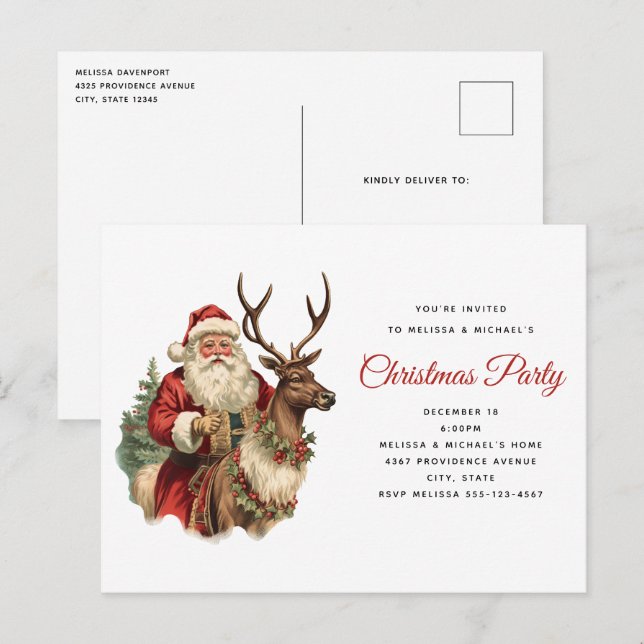 Postal Fiesta de Navidades tradicionales Retro Santa Clas (Anverso / Reverso)