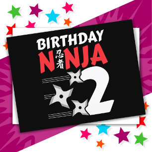 Postal Fiesta de Ninja de 2 Años Estrellas Niños Cumpleañ