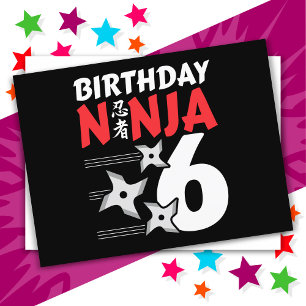 Postal Fiesta de Ninja de 6 Años Estrellas Niños Cumpleañ