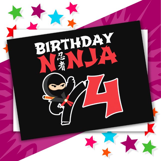 Postal Fiesta de Ninja de Karate de 4 Años Cumpleaños Niñ (Subido por el creador)