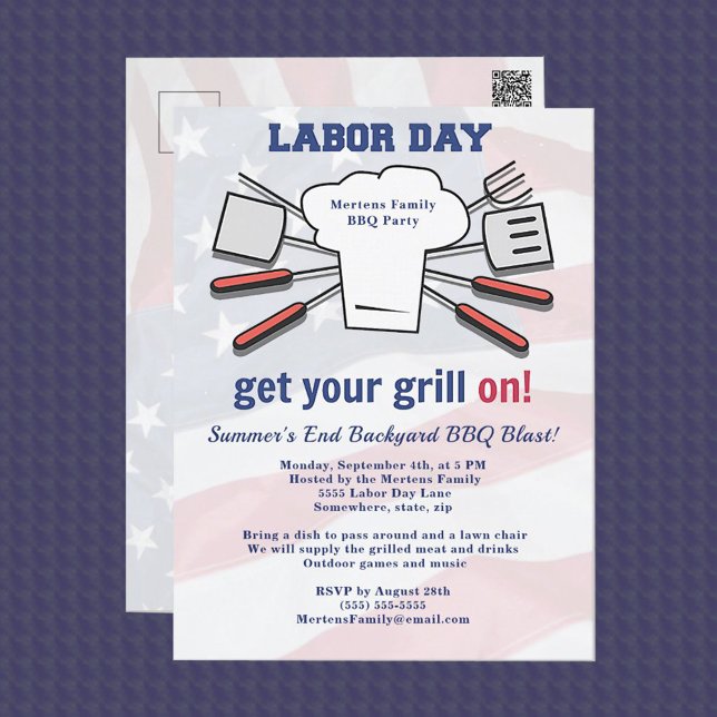 Postal Fiesta de parrilladas de verano de la familia BBQ  (Labor Day Get Your Grill On Postcard.)