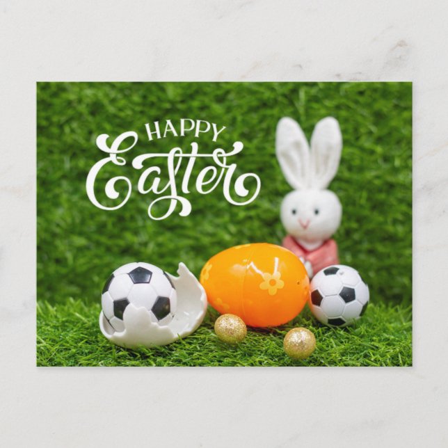 Postal Fiesta de Pascua con Baloncesto de Fútbol Huevos d (Anverso)
