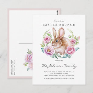 Postal Fiesta de Pascua de Conejito de Acuarela y Flores 
