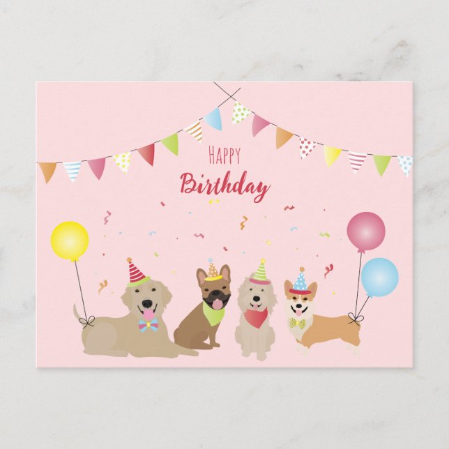 Postal Fiesta de Perro de Cumpleaños Feliz (Anverso)