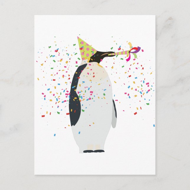 Postal Fiesta de Pingüinos - Animales Divirtiéndose en un (Anverso)