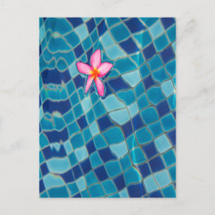 Postal Fiesta de piscina azul flor rosa color pop flotant