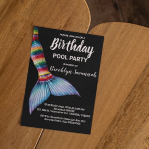 Postal Fiesta de Piscina Cola de Sirena Rosa Dorado Turqu