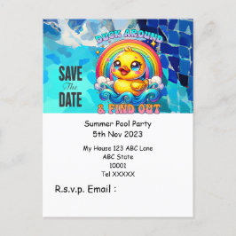 Postal Fiesta de piscina con bebida en la piscina