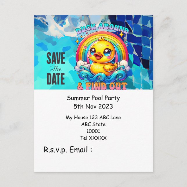 Postal Fiesta de piscina con bebida en la piscina (Anverso)