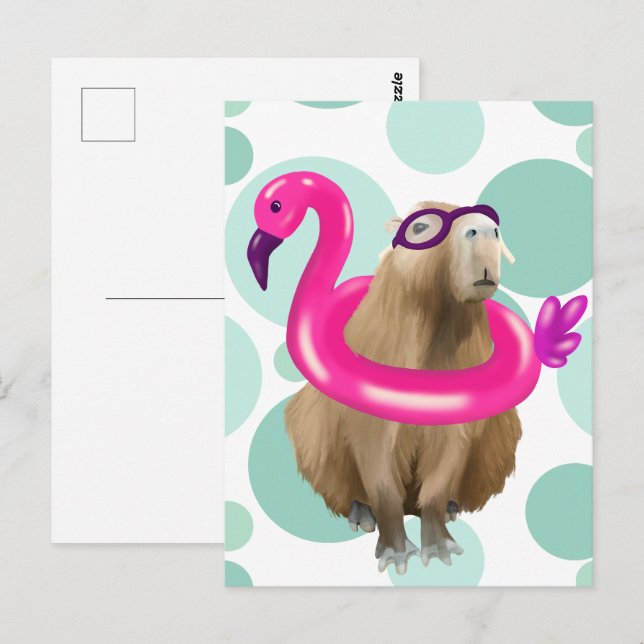 Postal Fiesta De Piscina Cute Capybara Con Suelo De Flami (Anverso / Reverso)