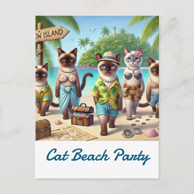 Postal Fiesta de playa para gatos amantes de la temática  (Anverso)