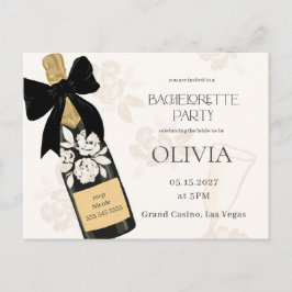 Postal Fiesta de soltera Botella de vino burbujeante Lazo