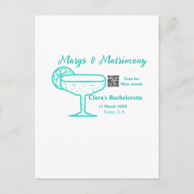 Postal fiesta de soltera Turquoise Margs & Matrimony (Anverso)