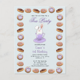Postal fiesta de té de cumpleaños invita a conejito y don