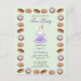 Postal fiesta de té de cumpleaños invita a conejito y don