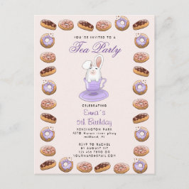 Postal fiesta de té de cumpleaños invita a conejito y don