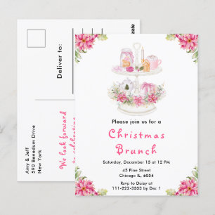 Postal Fiesta de Té de Navidad Holiday Rosa